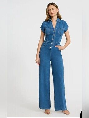 Express Blue Denim Wide-Leg Jumpsuit